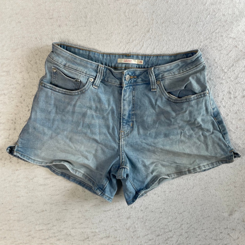 Levi Strauss A-Line Shorts Womens‎ 29 Light Blue Denim High Rise